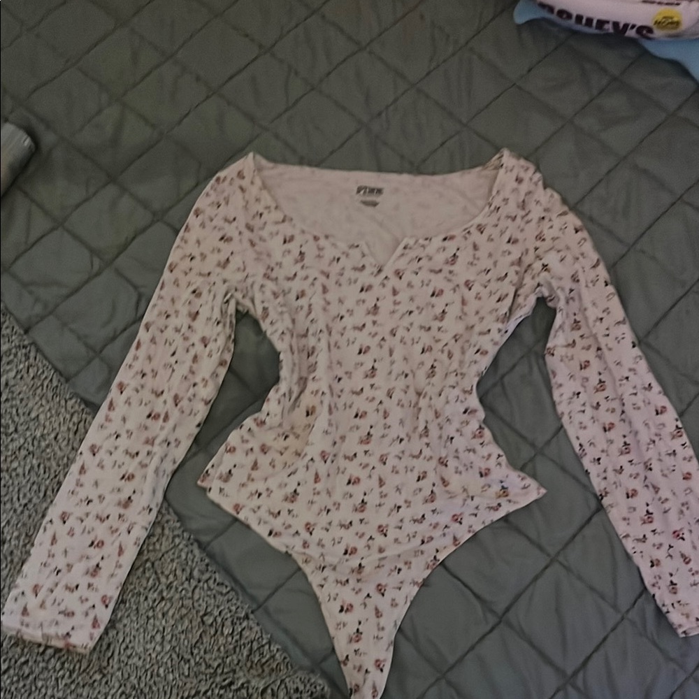 Victoria Secret/Pink Floral Long Sleeve Bodysuit
